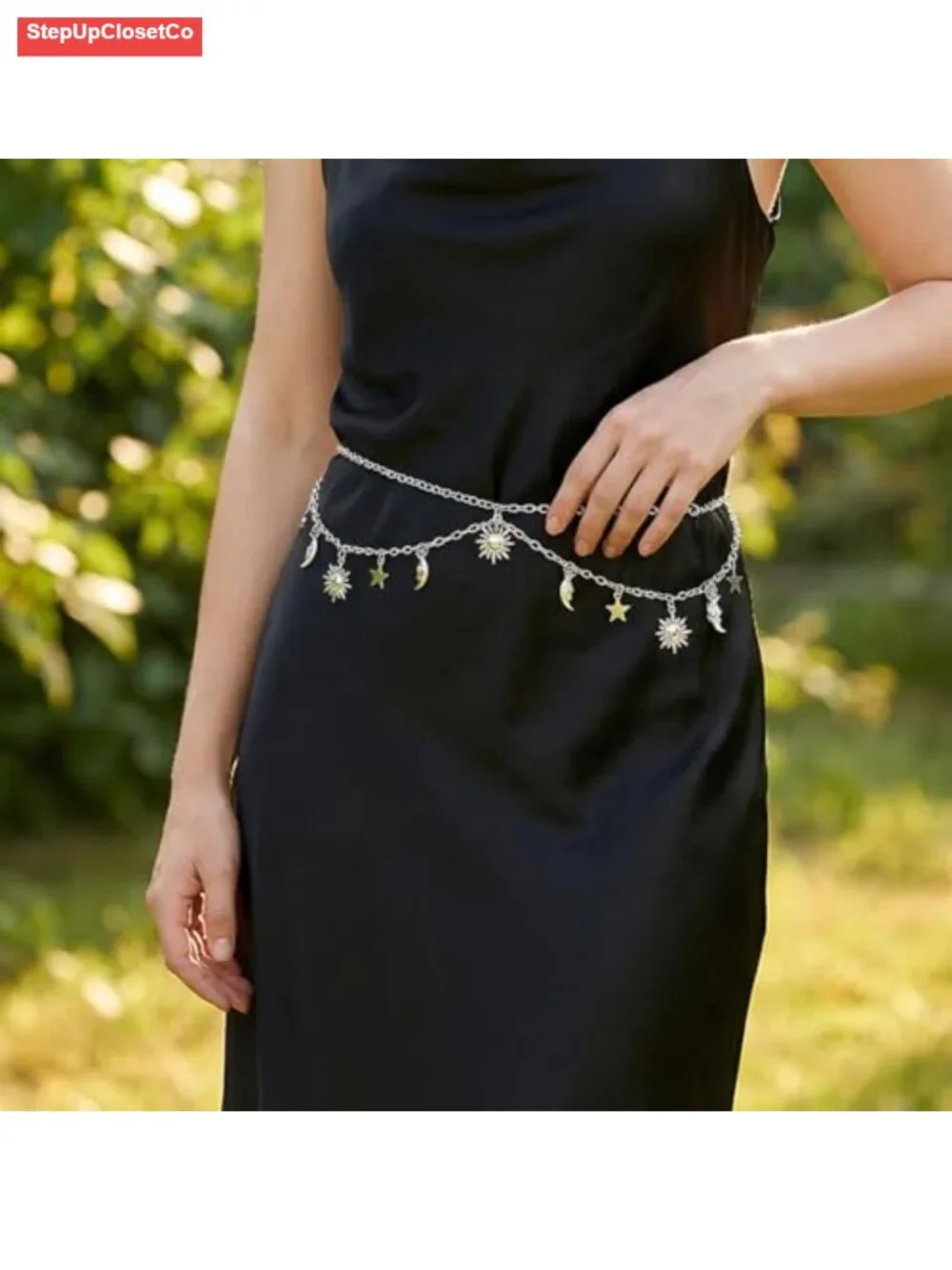 Boho Celestial Double Layer Moon Star Metal Chain Belt Dress Waist Chain